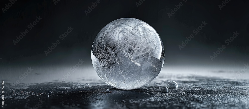 Poster close up half ice sphere on a black background. copy space image. place for adding text and design