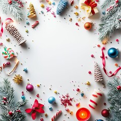 Christmas background with Christmas tree toys, cones