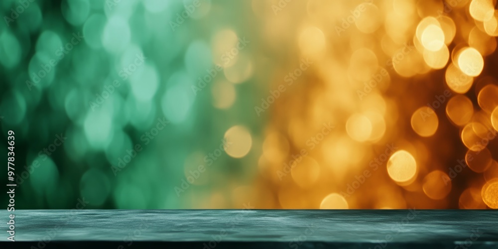 Poster dynamic shift background: abstract bokeh effect with sparkling circles transitioning from deep green