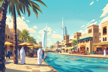 Postcard with landscape of Abu Dhabi, Dubai, UAE