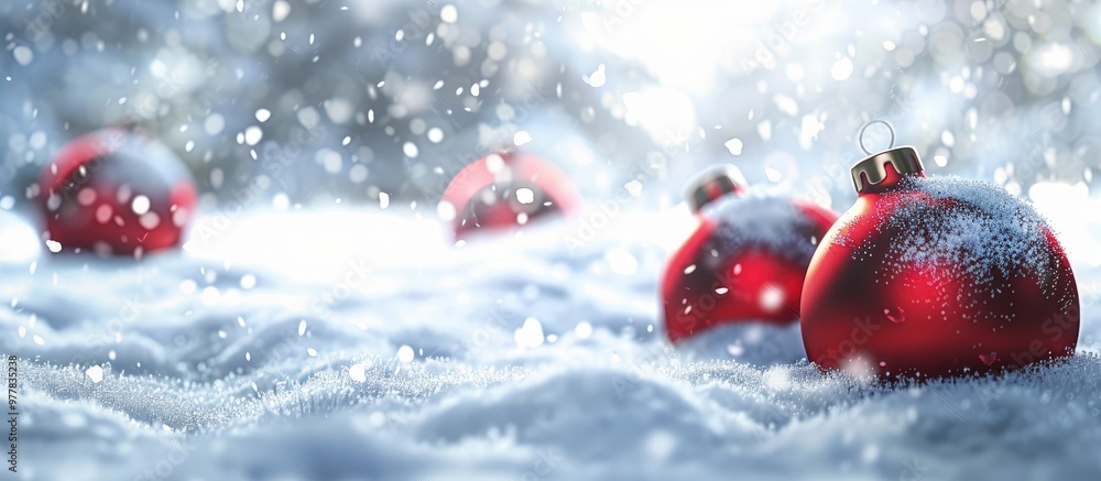 Aufkleber christmas background featuring red baubles snow and snowflakes with available space for text christm