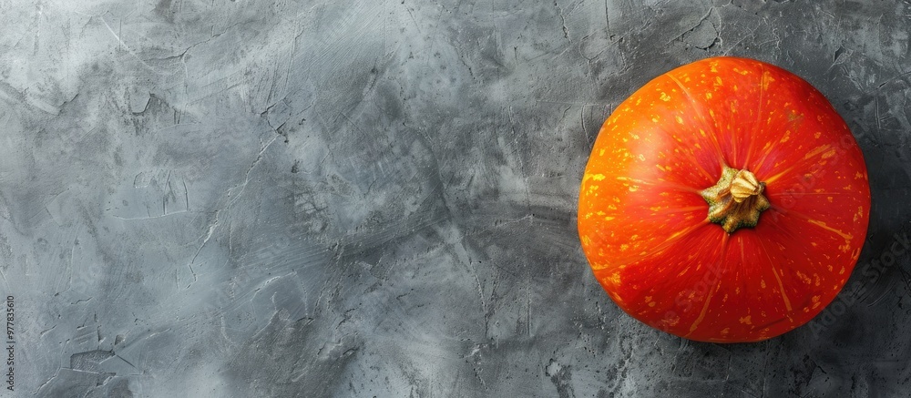 Sticker Ripe organic pumpkin on a concrete surface Healthy food diet vegetarian Selective focus copyspace top view