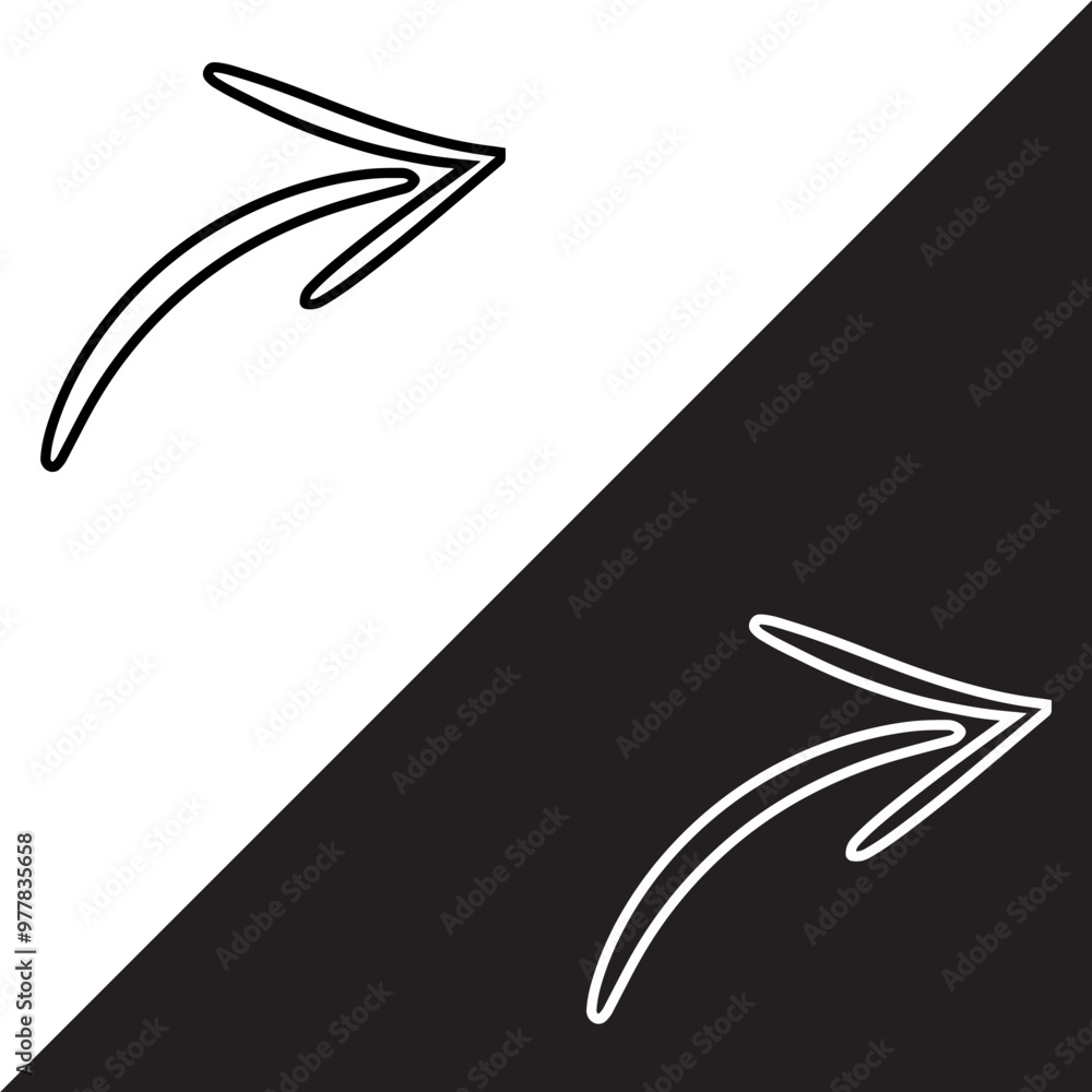 Poster curved arrow icon vector. arrow pointer icon sign symbol in trendy flat style. arrow right vector ic