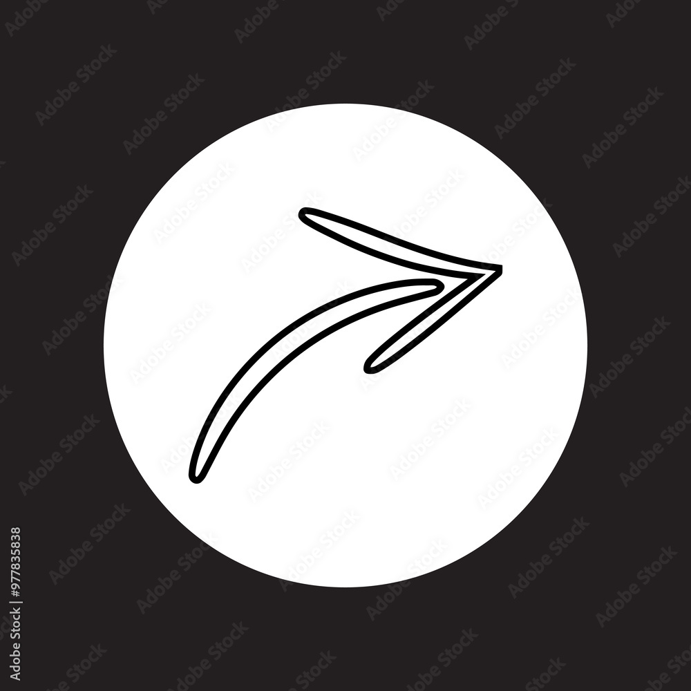 Poster curved arrow icon vector. arrow pointer logo design. arrow right vector icon illustration in circle 