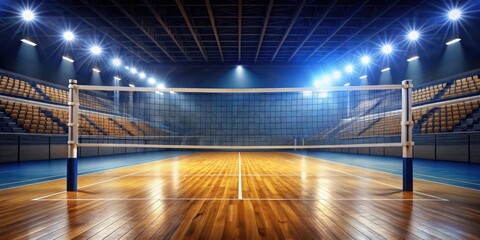of an international volleyball court with net and boundary lines