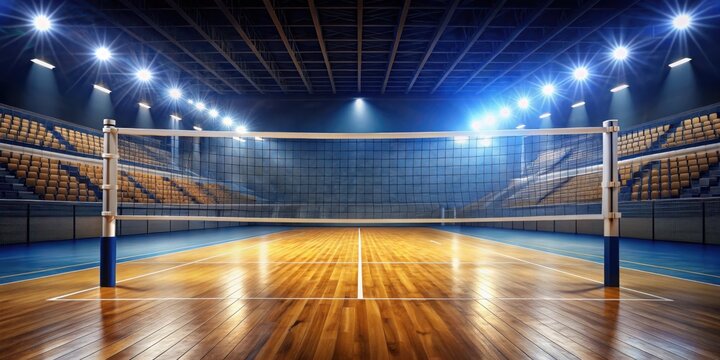 of an international volleyball court with net and boundary lines