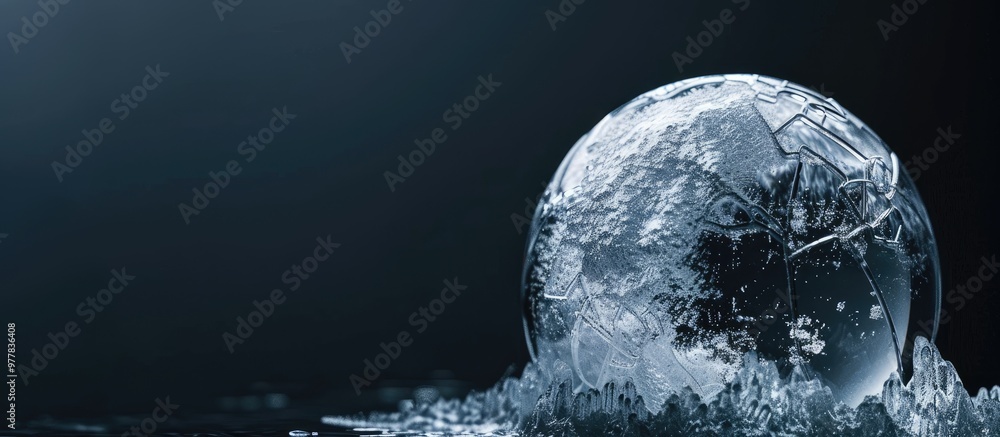 Poster close up half ice sphere on a black background. copy space image. place for adding text and design
