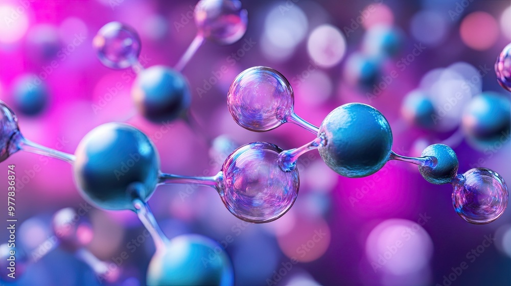 Wall mural complex molecular structure with spherical particles. futuristic technology style. illustration for 