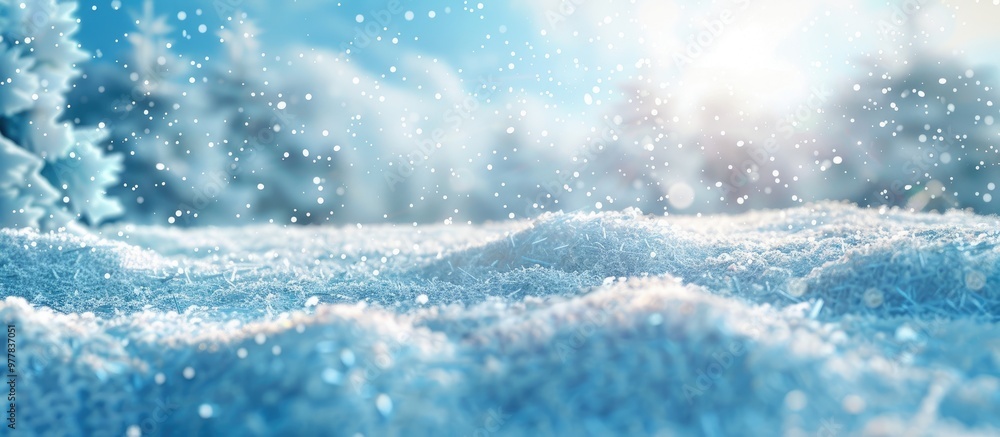 Poster beautiful winter christmas backdrop featuring a blue sky and falling snow a landscape that conveys a