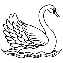 Obraz premium Swan gliding on water with detailed feather patterns and graceful lines vecto