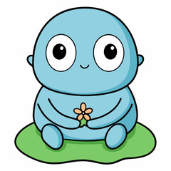 A cartoon character sitting cross-legged on a soft green cushion,