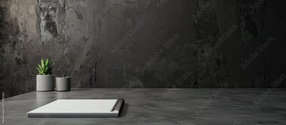 Poster new year goal strategy execution still life of notebook on work desk. copy space image. place for ad