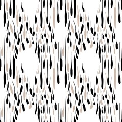 Seamless abstract textured pattern. Simple background with beige, black, white texture. Digital brush strokes. Lines. Design for textile fabrics, wrapping paper, background, wallpaper, cover.