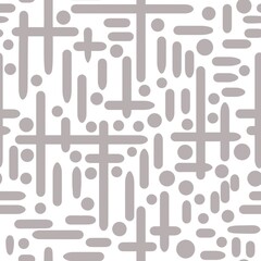 Seamless abstract geometry pattern. Simple background on grey, white colors. Illustration. Circles, lines. Designed for textile fabrics, wrapping paper, background, wallpaper, cover.