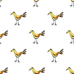 Seamless abstract pattern with birds. Black, yellow, red, white. Digital brush strokes texture. Illustration. Design for textile fabrics, wrapping paper, background, wallpaper cover.