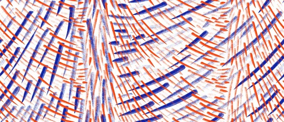 Seamless abstract textured pattern. Simple background with blue, orange, white texture. Digital brush strokes. Lines. Design for textile fabrics, wrapping paper, background, wallpaper, cover.