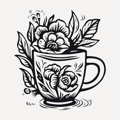 Floral cup illustration with flowers