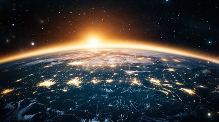 Obraz premium Earth's Surface with City Lights and Starry Sky at Sunset