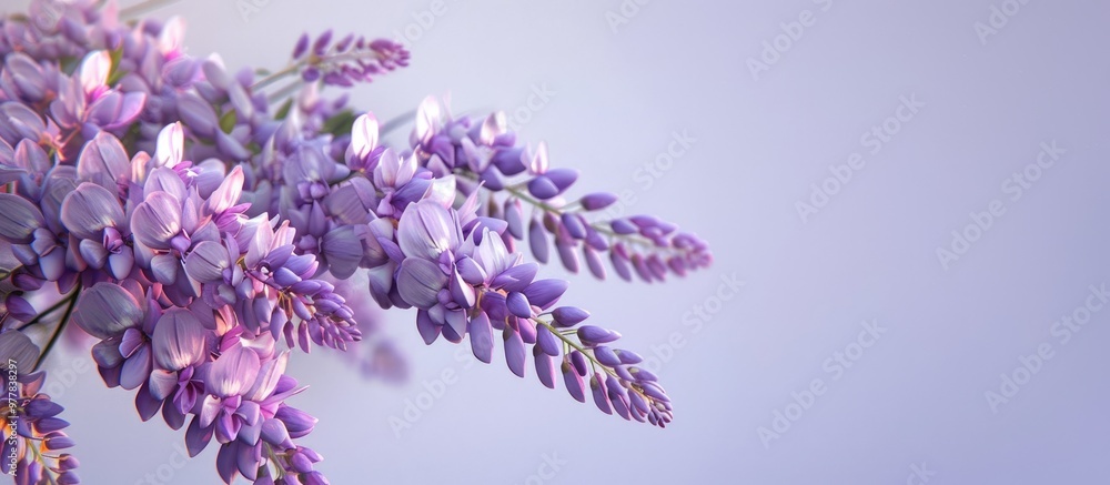 Wall mural Purple Hagi flowers at their peak bloom. Copy space image. Place for adding text and design