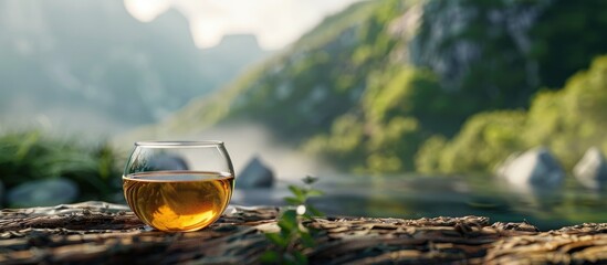 Tea against a natural backdrop. Copy space image. Place for adding text and design
