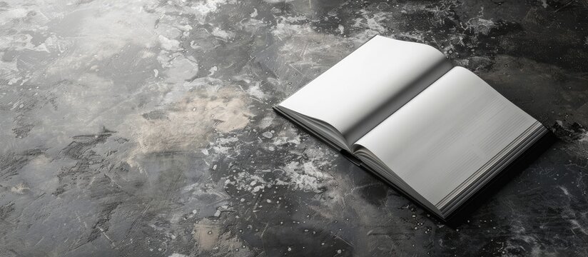 Diet plan program outlined in a book with black accents planning concept Top view with copy space selective focus Office desk table concept featuring copy space for any design