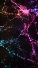 Colorful Spider Web on Black Background, Abstract Image, Texture, Pattern Background, Wallpaper, Cover and Screen for Smartphone, PC, Laptop, 9:16 and 16:9 Format