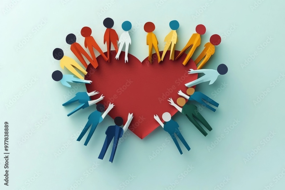 Poster colorful figures forming a heart shape symbolizing teamwork connection and the shared emotional bond
