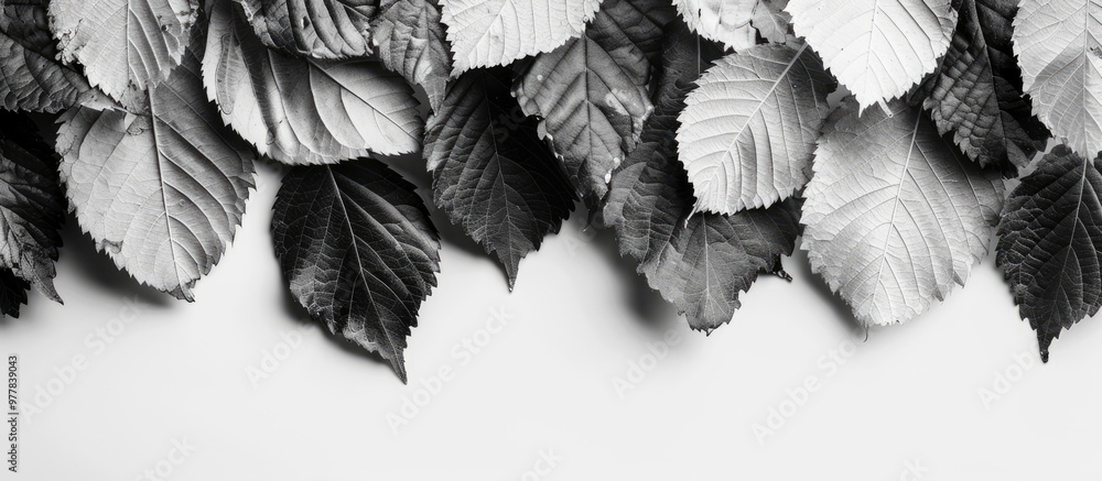 Canvas Prints closeup of fallen leaves in black and white with space for copy or message