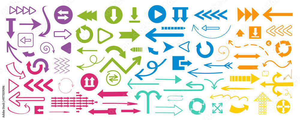 Aufkleber arrows and pointers mega set in flat graphic design. collection elements of colors cursors, download