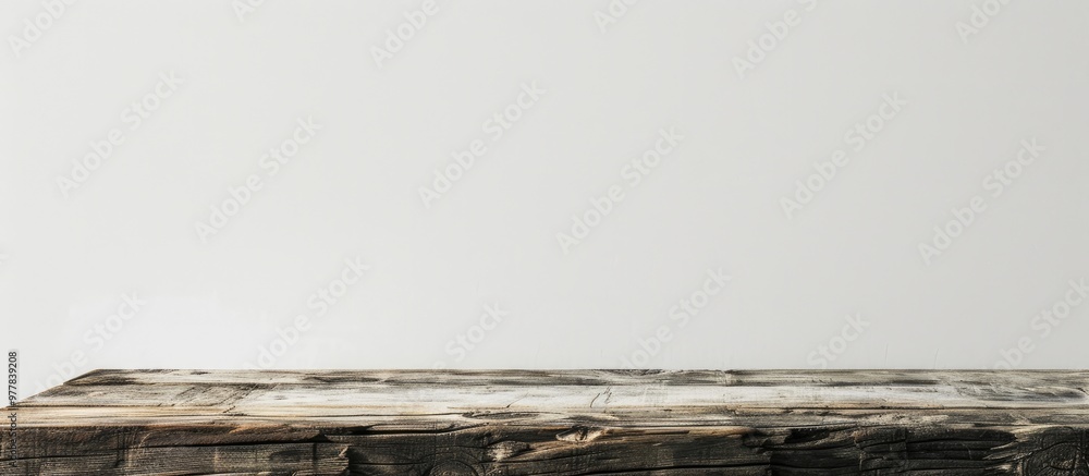 Poster wood table used for showcasing or arranging products against a blank white background. copy space im