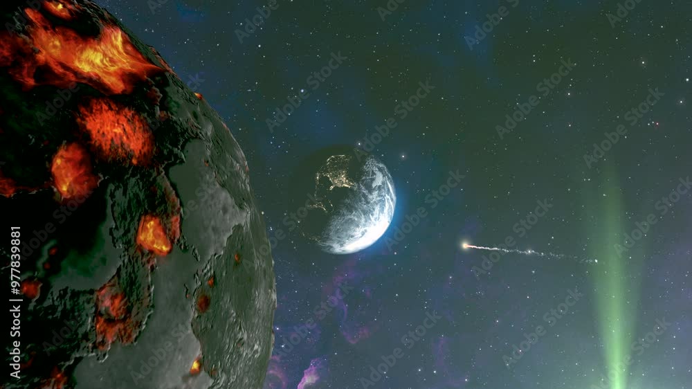 Canvas Prints massive dead star close to earth, outer space view 3d rendering of planet earth with potential aster