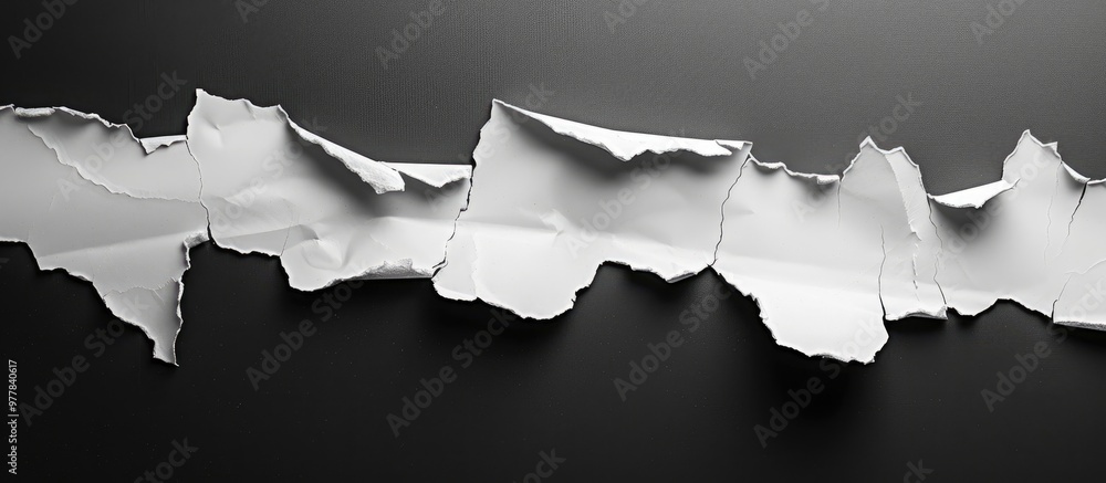 Poster close up of torn white paper against a black background. copy space image. place for adding text and
