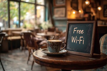Free Wi-fi Written in Chalk on a Cozy Cafe Chalkboard