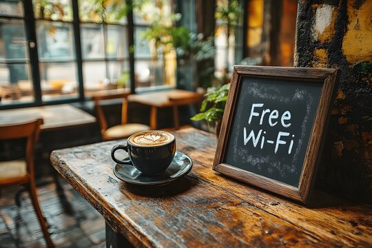 Free Wi-fi Written in Chalk on a Cozy Cafe Chalkboard