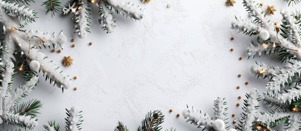 Poster white christmas background top view with space for greeting text. copy space image. place for adding