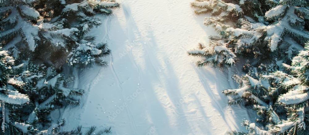 Poster a slanted snowy path with pine branches on either side offers an ideal solution for your design flat