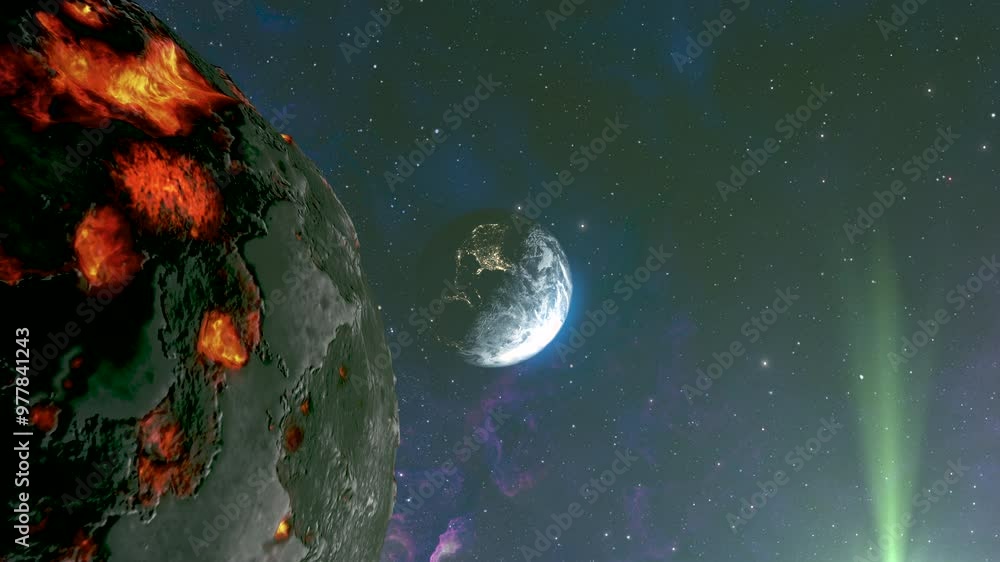 Canvas Prints massive dead planet asteroid close to earth, outer space view 3d rendering of planet earth with pote