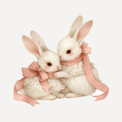Adorable bunnies with pink ribbons