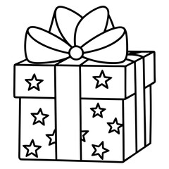 Starry Gift Box with Bow - Vector Art