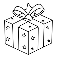 Starry Gift Box with Bow - Vector Art
