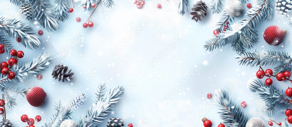 Poster winter christmas and new year decorations arrangement concept background christmas greeting card pho