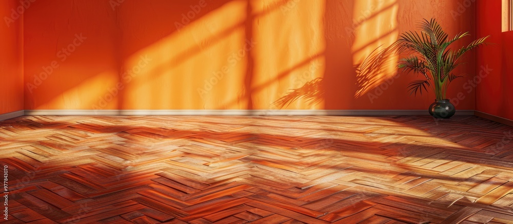 Aufkleber grey parquet set against an orange background. copy space image. place for adding text and design