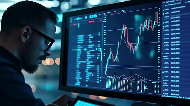 A detailed cryptocurrency price chart on a digital dashboard, with a trader analyzing patterns and making decisions based on real-time data