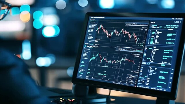 A detailed cryptocurrency price chart on a digital dashboard, with a trader analyzing patterns