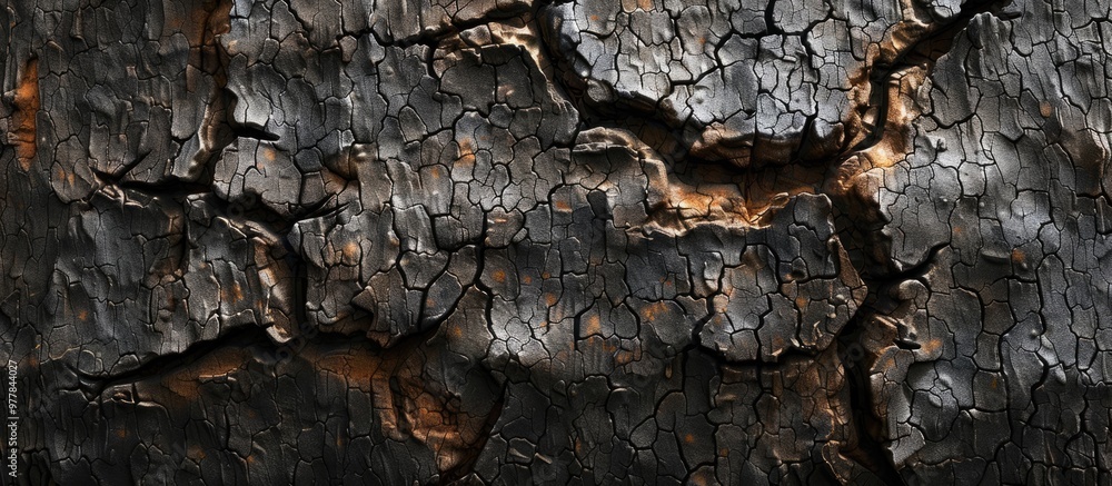Aufkleber close up detail of the bark on the trunk of a cracked and dry tree organic texture creates an abstra