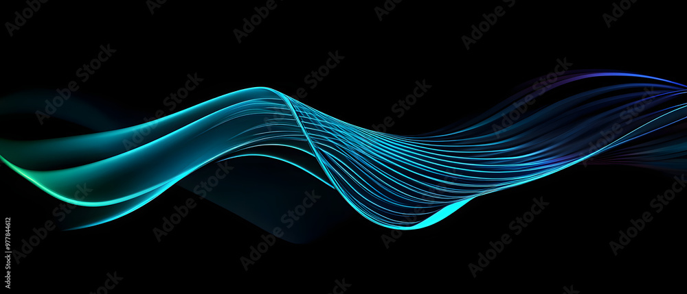 Poster vector abstract light lines wavy flowing dynamic in blue green colors isolated on black background f