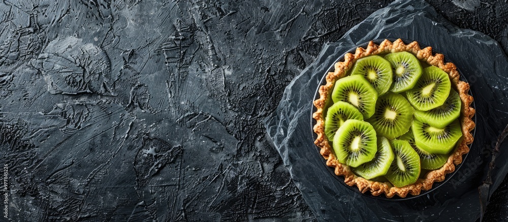 Canvas Prints Tasty kiwi filling pie on a stone background with copy space for your text