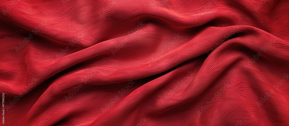 Poster red scarlet cotton fabric texture background with copy space for adding text