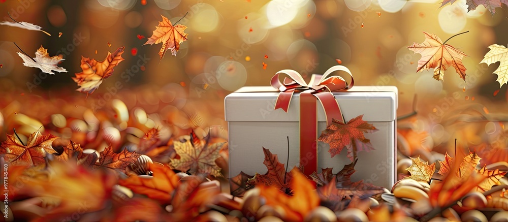 Poster autumn gift box. copy space image. place for adding text and design