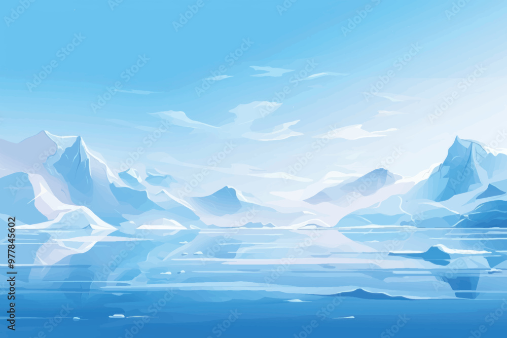 Sticker serene icy mountain landscape illustration